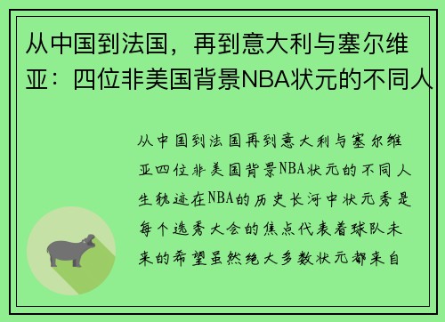 从中国到法国，再到意大利与塞尔维亚：四位非美国背景NBA状元的不同人生轨迹